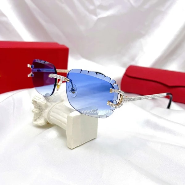 Små rektangulära båglösa solglasögon för kvinnor, ramlösa solglasögon med strass för damer, 2024 nya trendiga vintage diamantsolglasögon C8 No LOGO No Box