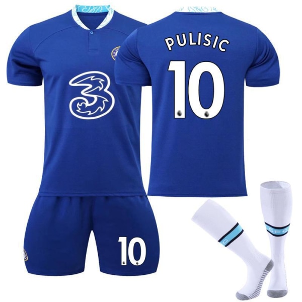22-23 Chelsea hemma nr 9 Aubameyang 7 Kante 10 Pulisic fotbollsuniform set 19 Mount jersey Size 10 with socks #24