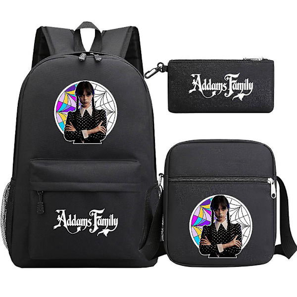 Onsdag Addams Ryggsäckar Set av 3 - Mochila Skolväska för Studenter, Pojkar, Flickor - Casual Reseryggsäck för Tonåringar, Män, Kvinnor - Ryggsäck2