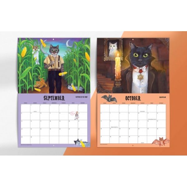 Scaredy Cats 2024 Månedskalender, Katte 2024 Hængende Månedlig Vægkalender, Fantastisk Gave til Organisering og Planlægning