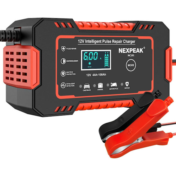 Bilbatterilader, 12V 6A Smart Batteri Trickle Lader Bil 12V Batteri