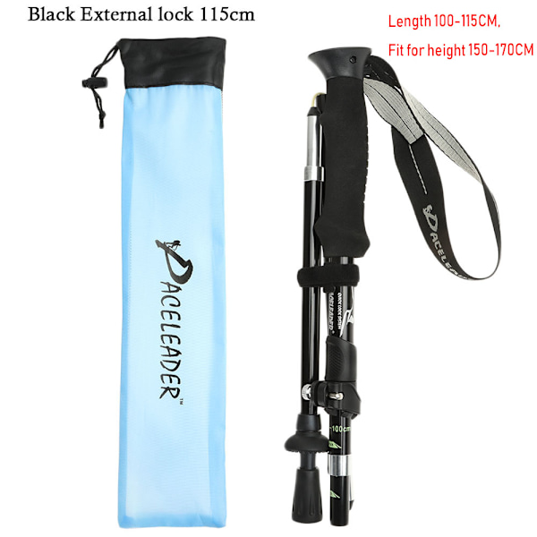 1 säädettävät taittuvat vaelluskepit Black External lock 115cm