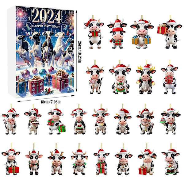 Julekalender 2024 Børn 2024 Julekalender Nedtælling 24 Dage Julekalender Sød Ko Julepynt Hængende Juleko Figurer A