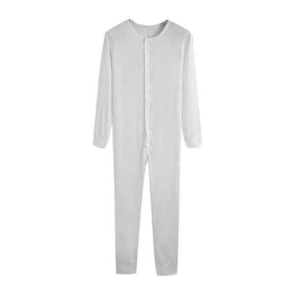 Miesten koko vartalon pitkät alusvaatteet yöpyjama - Täydellinen valkoinen White XL