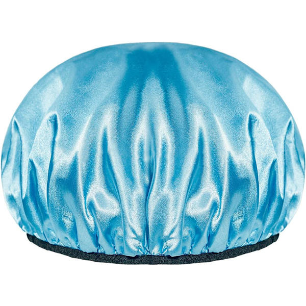 Hætte, ekstra stor trelags hætte med tørrefunktion til kvinder Mikrofiberfrotté Silke Satin 100% Vandtæt Genanvendelig Langt Hår Blue
