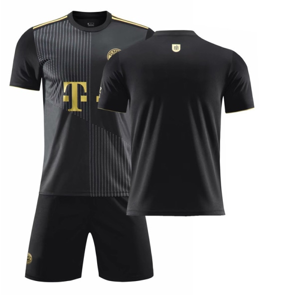 Bayern München Bortetrøye 21-22 Svart Nr. 25 Müller Jersey Nr. 9 Lewandowski Fotballdrakt Nr. 10 Sane Gullskrift Bayern away no number 28#