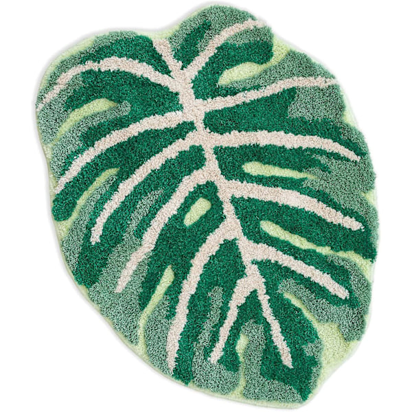 Monstera non-slip bathroom rug or tufted kitchen rug | Plant leaf shaped children's room rug