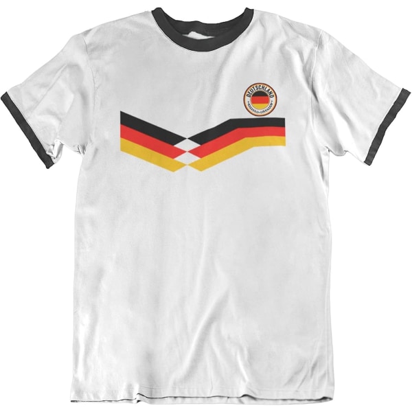 T-skjorte for menn, Tyskland 2021 Fotball Retro Stripe Design med nasjonalt merke Tysk Euro-lag Hvit-Svart Trim White-Black Trim M