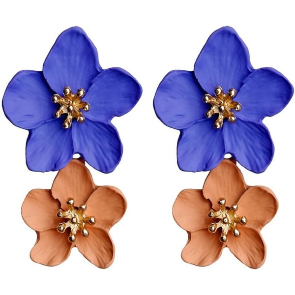 Mode överdrivna smycken Big Double Flower Mixed Color Earri