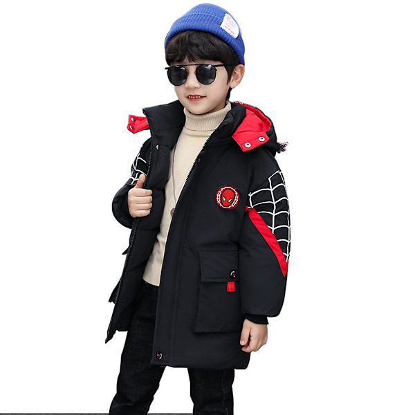 Spider-Man hettejakke for barn Varm vinterfrakk Svart Black 140cm(8-9 years)
