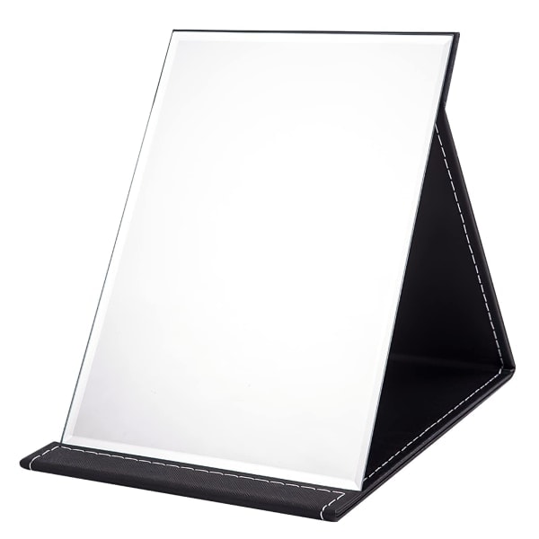 21x15cm Portable Folding Mirror, Super HD Compact Makeup Mirror, Black PU Leather Travel Mirror, Freestanding Makeup Mirrors