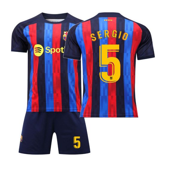 22-23 Barcelona trøje nr. 10 Messi nr. 21 De Jong kortærmet voksen børns sports fodbolduniform holduniform 22-23 Barcelona home yellow number 18