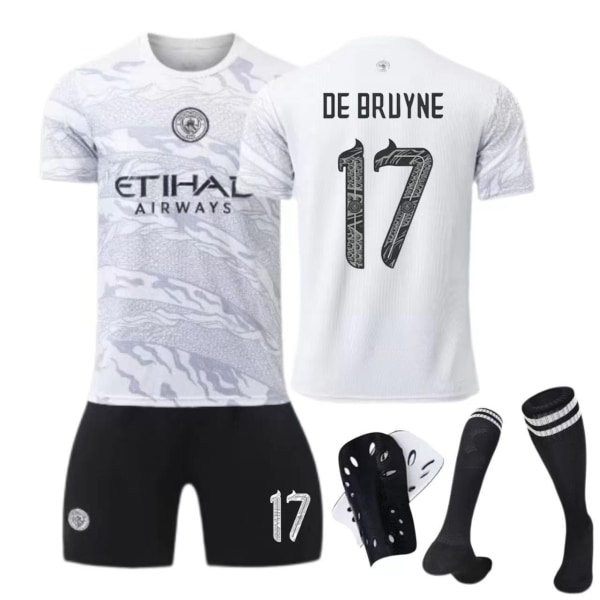 Manchester City Dragon Year Special Edition Jersey No. 9 Haaland 17 De Bruyne Børne- og voksenfodboldtrøje 23-24 No. 17 socks + protective gear 22