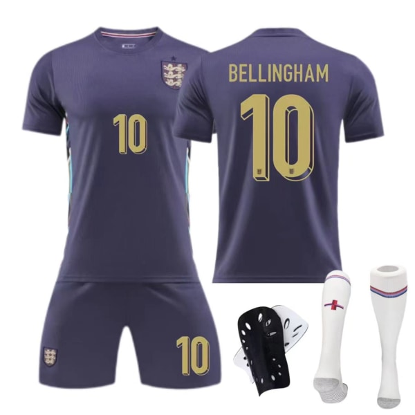 24-25 England bortaställ 10 Bellingham 7 Foden barn vuxen kostym fotbollströja No. 10 socks + protective gear 22