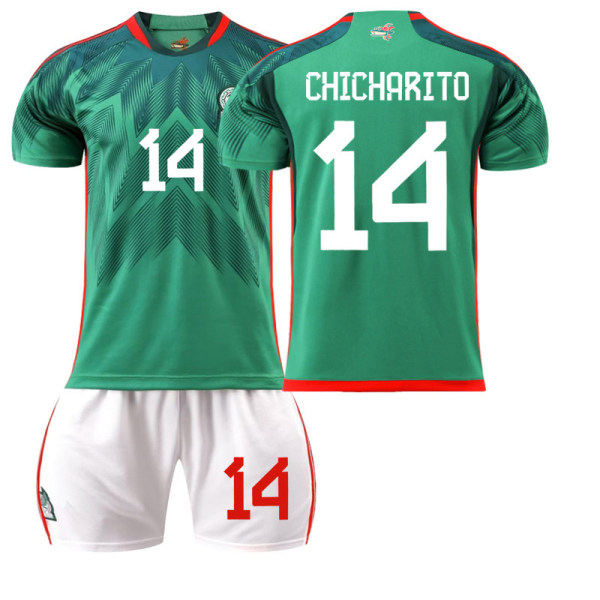 22-23 Mexiko fotbollströja nr 14 hem 16 tröja grön 9 Raul 22 Lozeno kostym original strumpor 2223 Mexico Home No. 14 #2XL