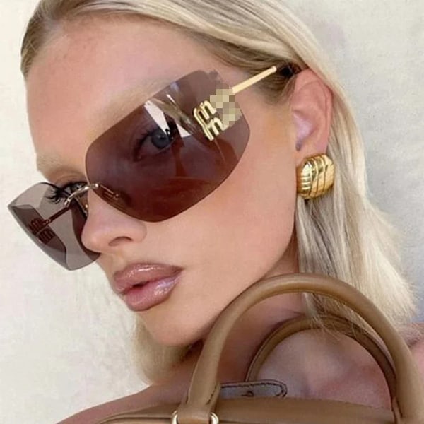 8849 Uudet tulokkaat 2024 Luxury Brand Kaarevat linssit Kehyksettömät neliömäiset Y2K aurinkolasit naisille C5 As shown