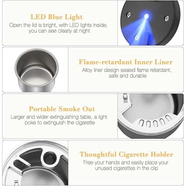 Bærbar askebæger med LED-lys, 1 stk. aftagelig lighter bilaskebæger,