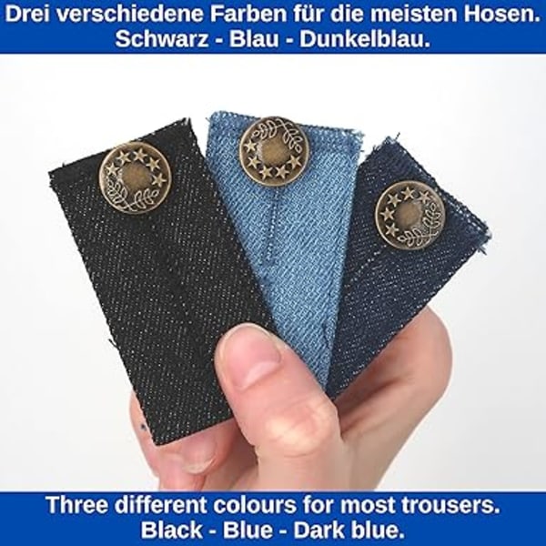 Bältesförlängare för jeans och byxor, set om 3, midjeförlängare upp till 5 cm
