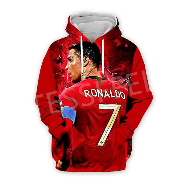 Cristiano Ronaldo Fotbollsspelare 3dprint Rolig Tröja Herr/Dam Casual Hoodie XL