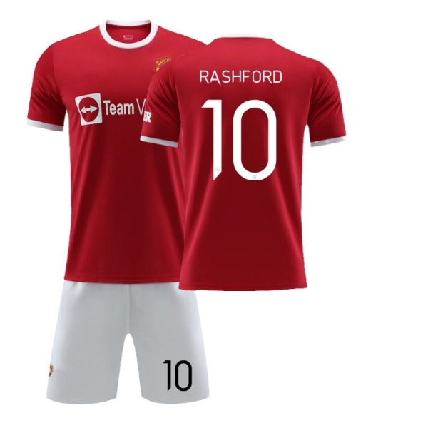 21-22 Champions League-version af Red Devils hjemmebane nr. 7 Ronaldo-trøje nr. 6 Pogba nr. 10 Rashford voksen dragt Size 6 with socks 16#