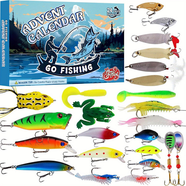 New 2024 Fishing Advent Calendar, New Fishing Equipment Advent Calendar - Advent Calendar Fishing Lures | Fishing Christmas Countdown Bait Set