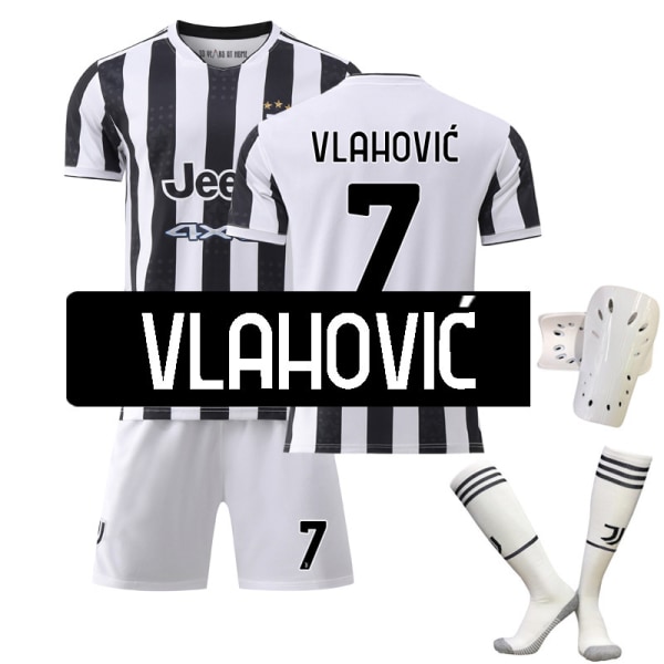 21-22 Juventus nya hemmatröja set nr 7 Vlahovic tröja nr 10 Dybala tröja med strumpor 2122 Juventus No Number Socks 28#