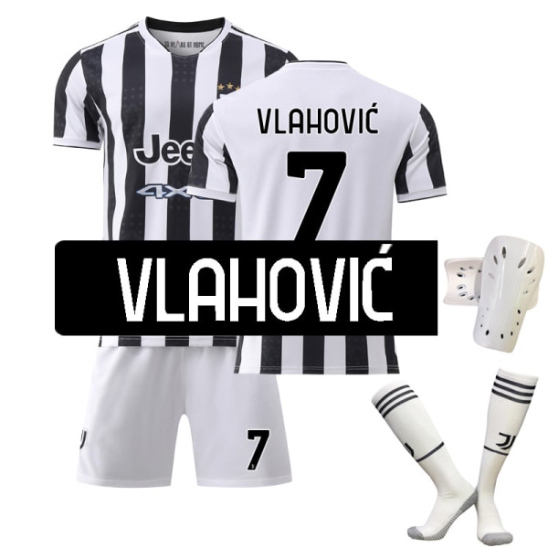21-22 Juventus nya hemmatröja set nr 7 Vlahovic tröja nr 10 Dybala tröja med strumpor 2122 Juventus No.7 with socks M#