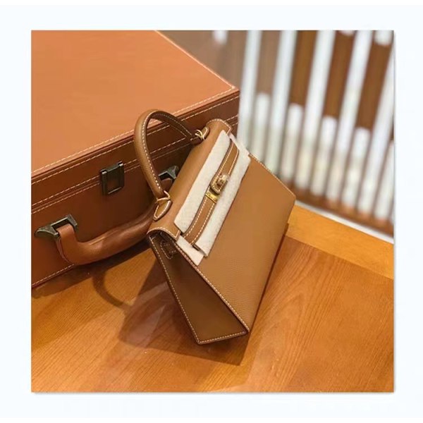 Låsbar Tote Väska, Läderaxelväska Golden Brown