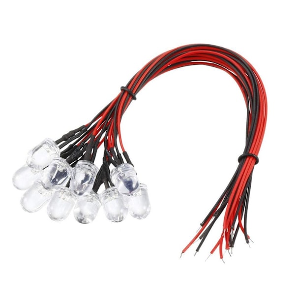 10 forhåndstilkoblede LED-dioder HVIT 8MM 8MM hvit white 8mm-8mm