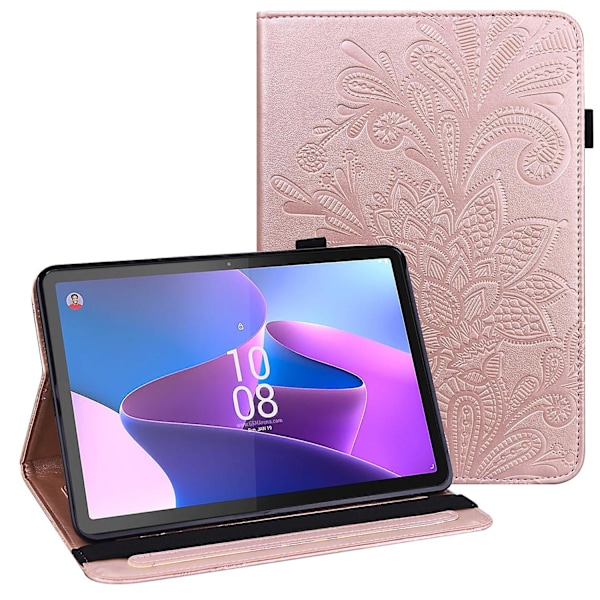 For Lenovo Tab P11 Gen 2 Imprinting Drop-proof Tablet Cover PU Leather Case with Stand Rose Gold