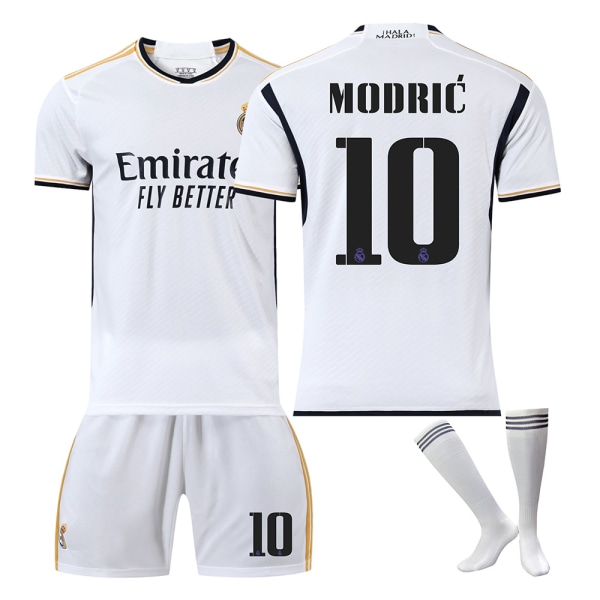 23-24 Real Madrid fotbollsdräkt 20 Vinicius 10 Modric 9 Benzema nr 7 Hazard tröja version Home No. 10 + socks XS
