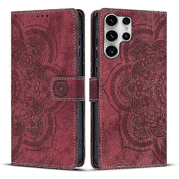Frosted Læder Etui til Mandala Emed Retro Telefon Rød(FQ) For Samsung Galaxy S23 Ultra 5G Red