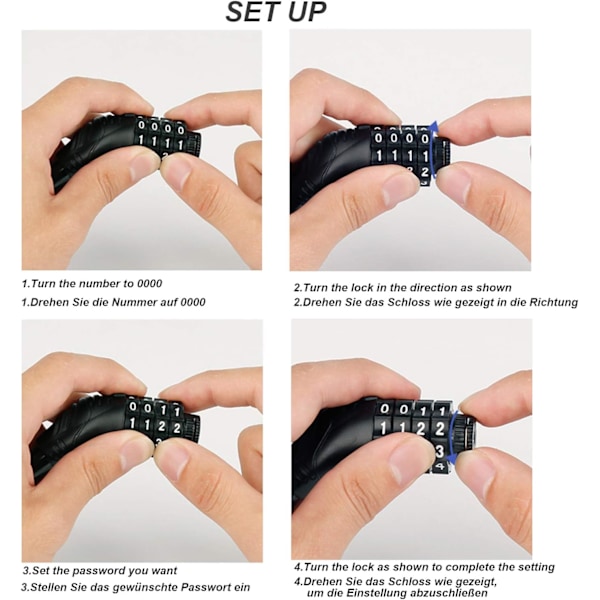 Sykkellåskabel Kombinasjonskabel, Bærbar sykkellås med 4-sifret kombinasjon green