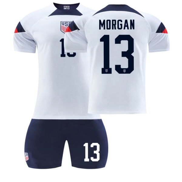 22-23 Maailmanmestaruuskilpailut USA:n kotijoukkueen jalkapallopaita nro 10 Pulisic 8 McKennie 11 Aaronson 13 Morris No. 10 with socks + protective gear #XL