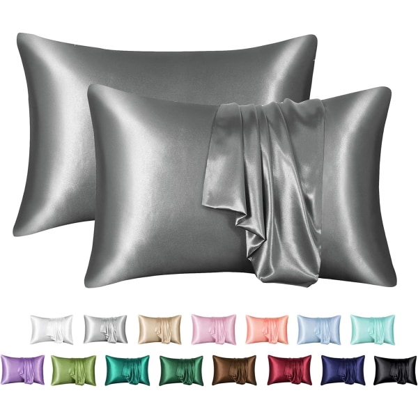 Silk Satin Pillowcase 2-pack (ilman täytettä) Tummanharmaa Dark Grey 50X75cm