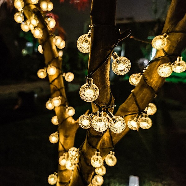 20/50 LED Kristallkula 5/10M Solcellelampe Strømslynge Feelygter Sol Girlander Have Julbryllupsdekoration til udendørs brug Whi White 20LEDS 5Meters