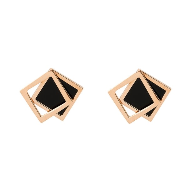Svarta och guld geometriska metallörhängen för kvinnor med dubbel ir