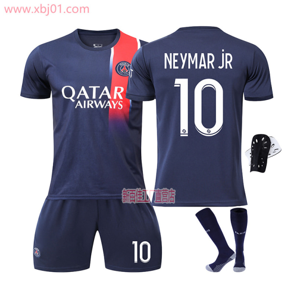 23-24 Ny säsong Paris Saint-Germain fotbollströja 30 Messi 10 Neymar 7 Mbappe Jersey Set No. 10 Protective Gear with Socks XXXL