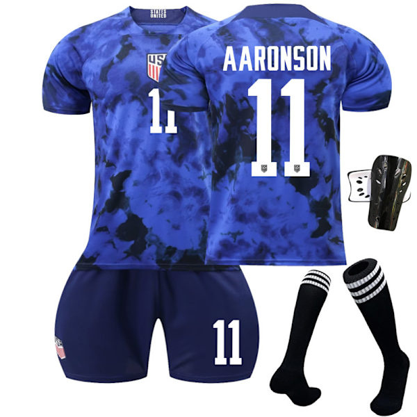 Fotballdrakt for USAs landslag, borte, blå, nr. 10 Pulisic, 8 McKennie, 13 Morris, VM-drakt 22-23 2223 USA away game no number #2XL