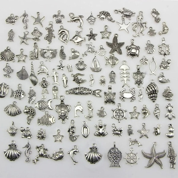 Blandade Julhängen Metall Emalj Berlocker Ornament Pärlor för Armband Örhängen Smyckestillverkning Julgran Hängsmycken MULTI MULTI 50pcs Ocean Mixed