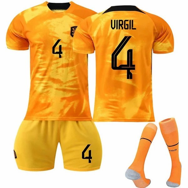 22-23 Nederländerna Home Set #10 #4 #21 T-shirt fotbollsuniform 28 28 No.4 Virgil van Dijk