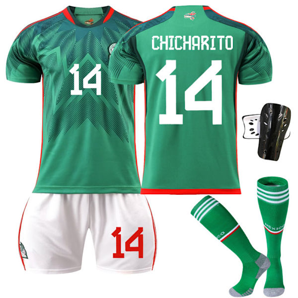 22-23 Mexiko fotbollströja nr 14 hem 16 tröja grön 9 Raul 22 Lozeno kostym original strumpor Size 14 with socks #XS
