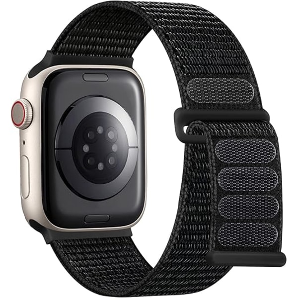 Urheilullinen nylonlenkkiranneke yhteensopiva Apple Watch -rannekkeen 44/45/46/49 mm kanssa, naisille ja miehille, IWatch-sarjoille SE 9/8/7/6/5 (FQ) Black