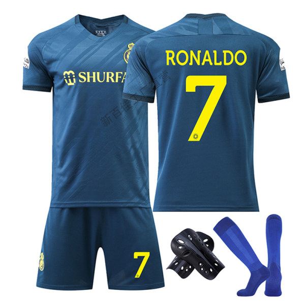 2023-24 Saudi League Riyadh Victory Away Jersey nr. 7 Ronaldo Kortærmet Fodboldtrøje Børnesæt No number + blue socks Children 20