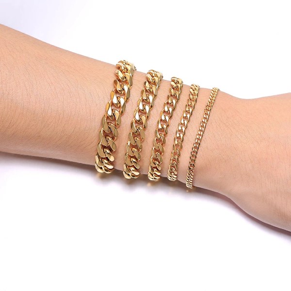 Vnox 3-11Mm Chunky Miami Curb Kedja Armbånd Til Mænd, Rustfrit Stål Kubansk Lænke Armbånd Klassisk Punk Tunge Mands Smykker 7mm Guld