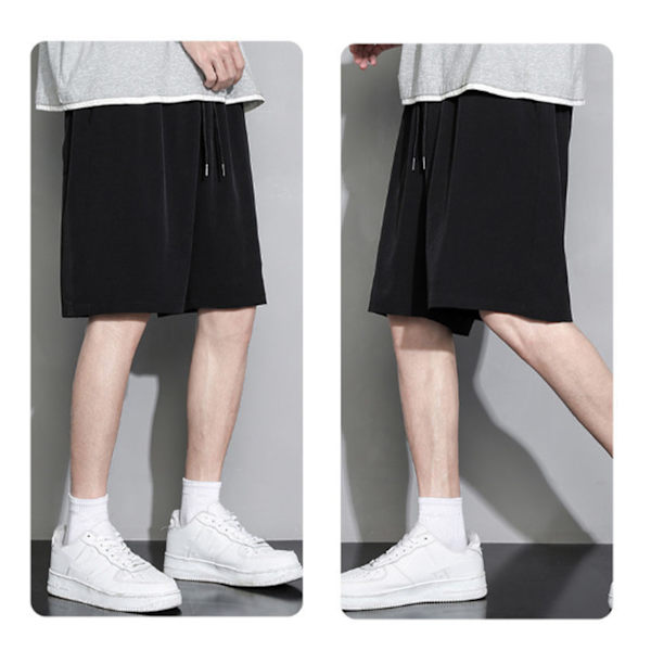 Brev Trykte Atletiske Shorts Mænd Casual Is Silke Elastisk Talje Træning Basketball Shorts Med Lomme 2XL Sort
