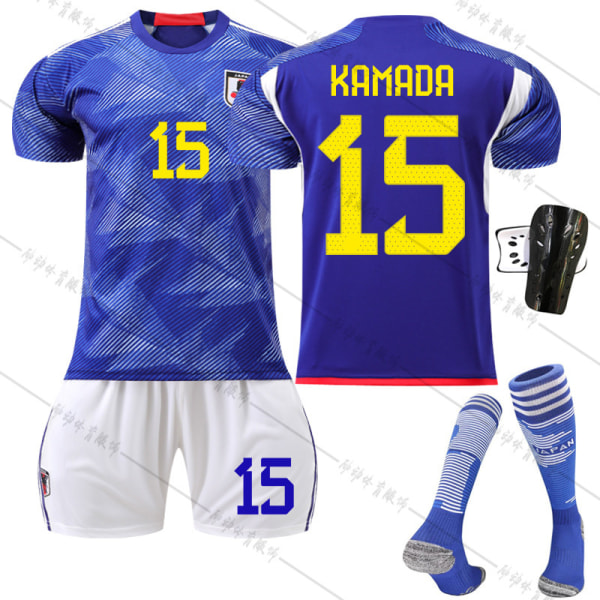 22-23 Japan hem VM fotbollströja nr 10 Minamino Takumi 15 Kamada Daichi 16 Tomiyasu Takehiro tröja No size socks + protective gear #28