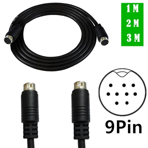 Mini Din 9-stiftshane till 9-stiftshane o-ingångskabel 1m 2m 3m Kompatibel - Perfekt svart Black 3M