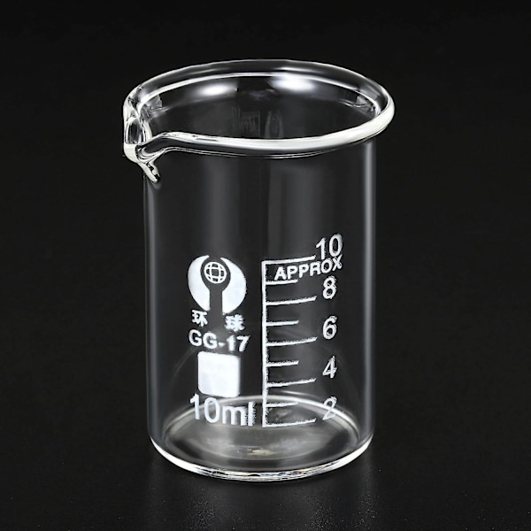 10 ml Glasbägare med låg form, 3.3 Borosilikatglas, Graderad Tryckt Skala, Mätkoppar med Pip för Kök, Labb, Vätskor, Trans