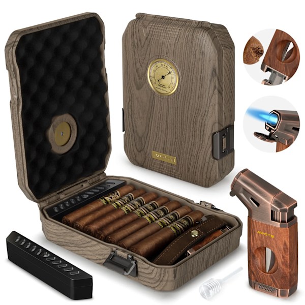 Travel cigar humidor with lighter